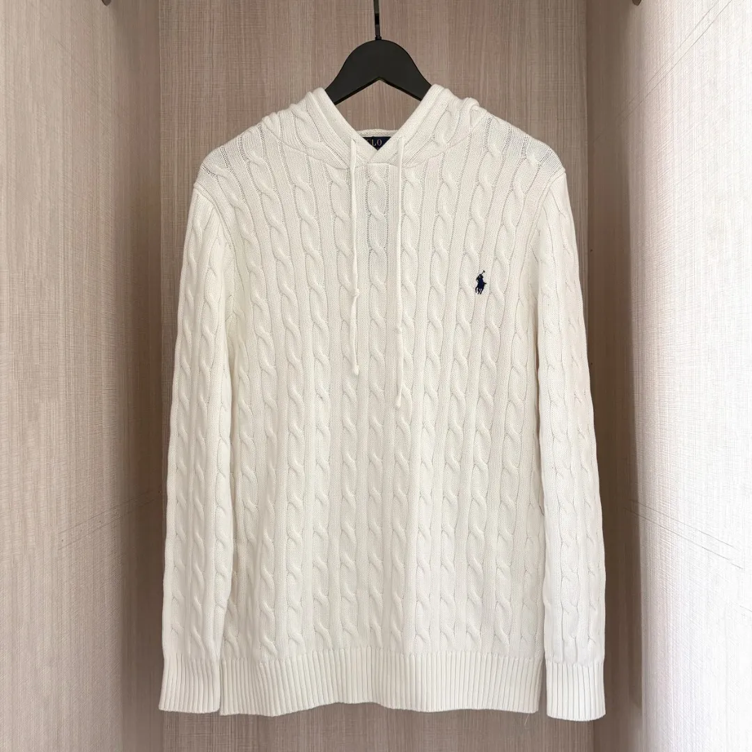 P216 RALPH LAUREN Ralph Lauren six-color classic small label embroidery hooded long-sleeved pullover knitted sweater tops for men and women six colors Color: White Yellow Gray Brown Navy Black Size: S M L XL Material: Cotton Weight: 800g